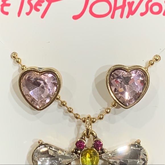 BETSEY JOHNSON Sparkling Crystals HEART EARRINGS & DRAGONFLY NECKLACE SET! - Picture 5 of 9